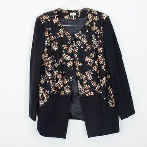 Logo Lori Goldstein‎ Womens Quilted Floral Jacket Size 16 Black Lagenlook Fairy